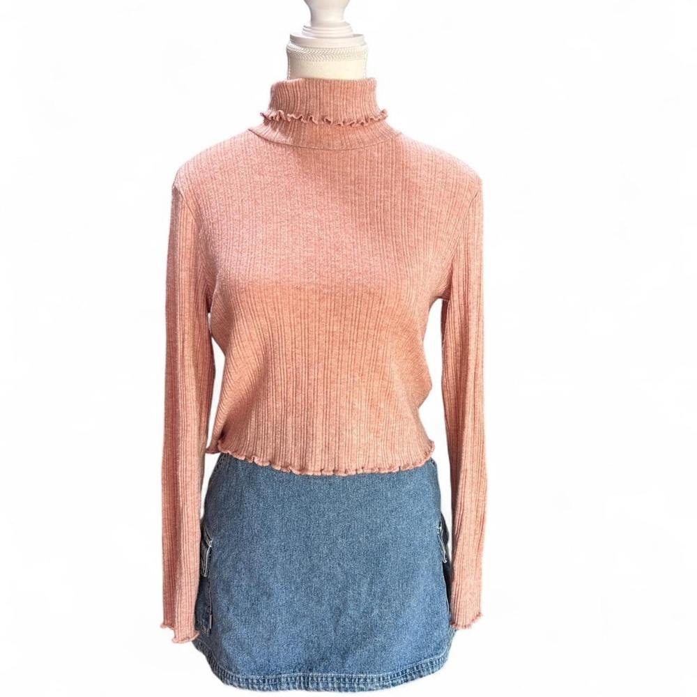 Madewell Ribbed Peach Long Sleeve Mock Neck Top